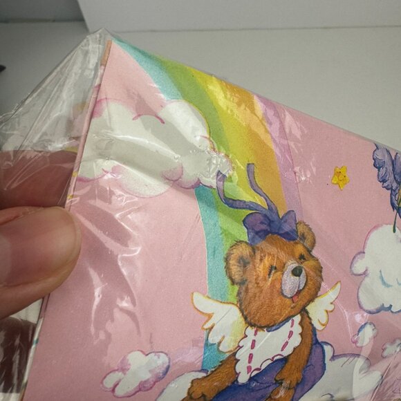 Vtg Pink Rainbow Clouds Stars Sun Teddy Bears Baby American Greetings Gift Wrap - Picture 6 of 6